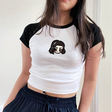 Load image into Gallery viewer, T R Character Minimal Graphic Varsity Style Baby Tee