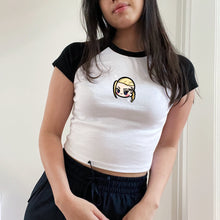 Load image into Gallery viewer, T R Character Minimal Graphic Varsity Style Baby Tee