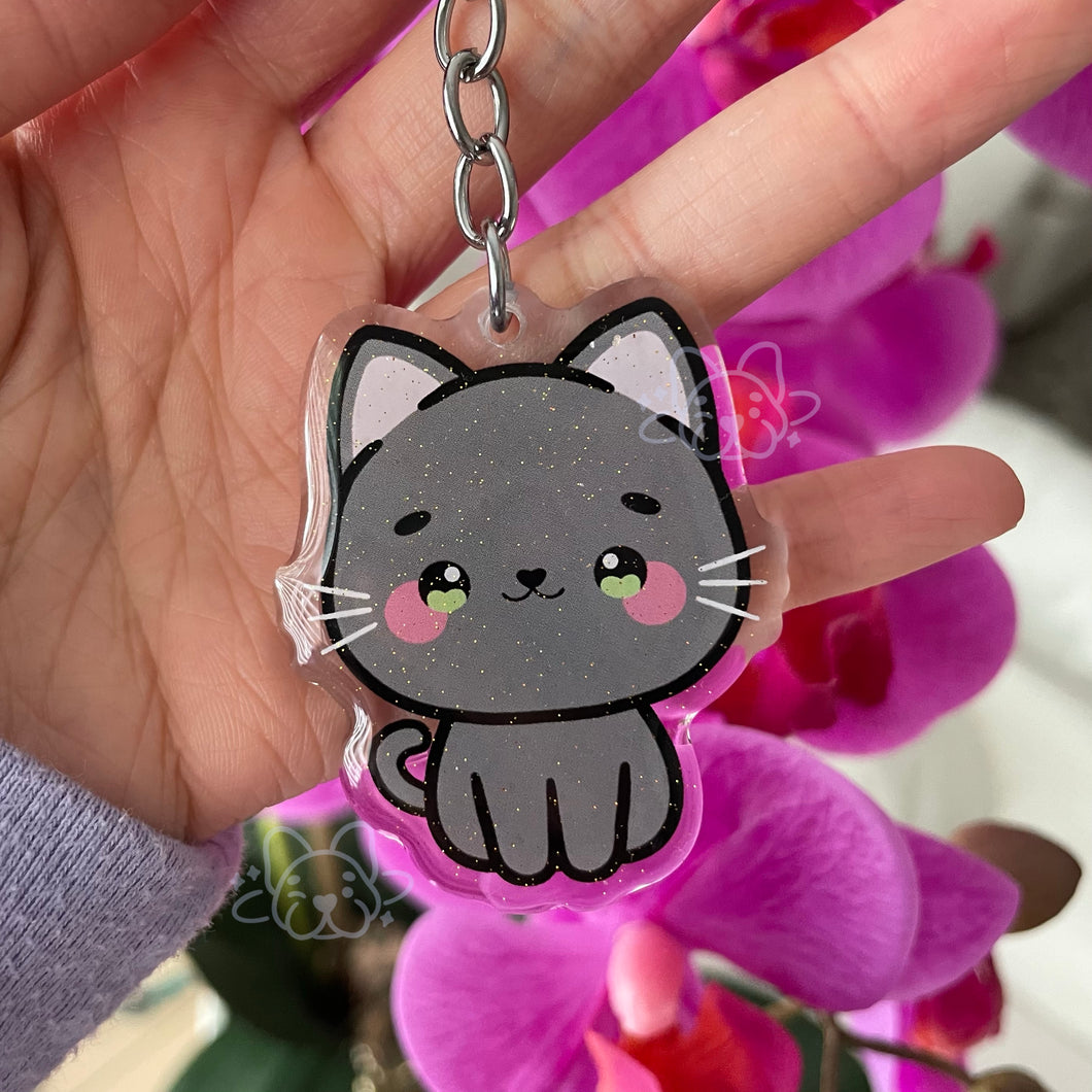 Russian Blue Grey Cat Acrylic Pet Keychain