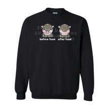 Load image into Gallery viewer, Before + After Moo Deng Hippo Embroidered Graphic Sweatshirt/Hoodie