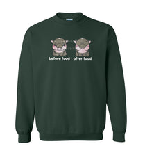 Load image into Gallery viewer, Before + After Moo Deng Hippo Embroidered Graphic Sweatshirt/Hoodie