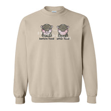 Load image into Gallery viewer, Before + After Moo Deng Hippo Embroidered Graphic Sweatshirt/Hoodie