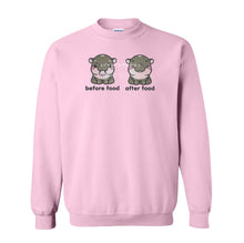 Load image into Gallery viewer, Before + After Moo Deng Hippo Embroidered Graphic Sweatshirt/Hoodie