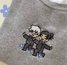 Load image into Gallery viewer, SatoSugu Frolic in Blue Flowers Handmade Embroidered Graphic Apparel