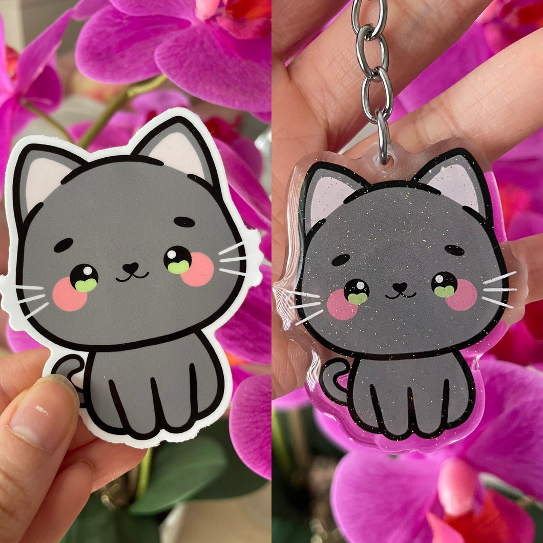 Russian Blue Keychain + Sticker Bundle