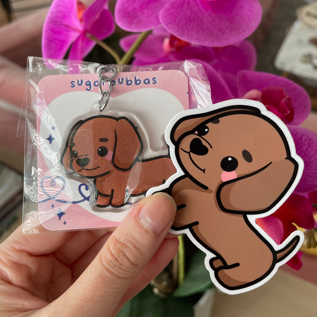 Dachshund Weiner Dog Keychain + Sticker Bundle