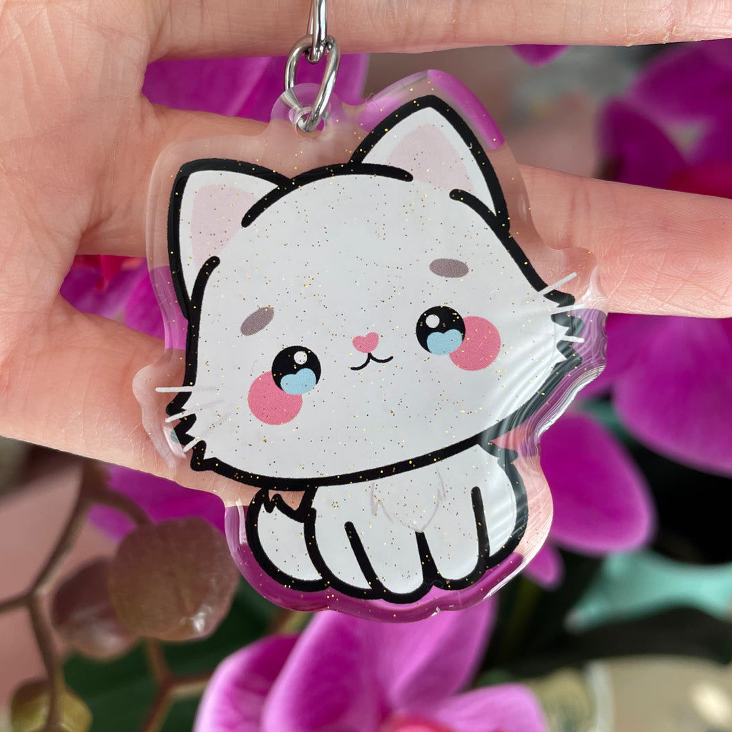 White Persian Cat Acrylic Pet Keychain