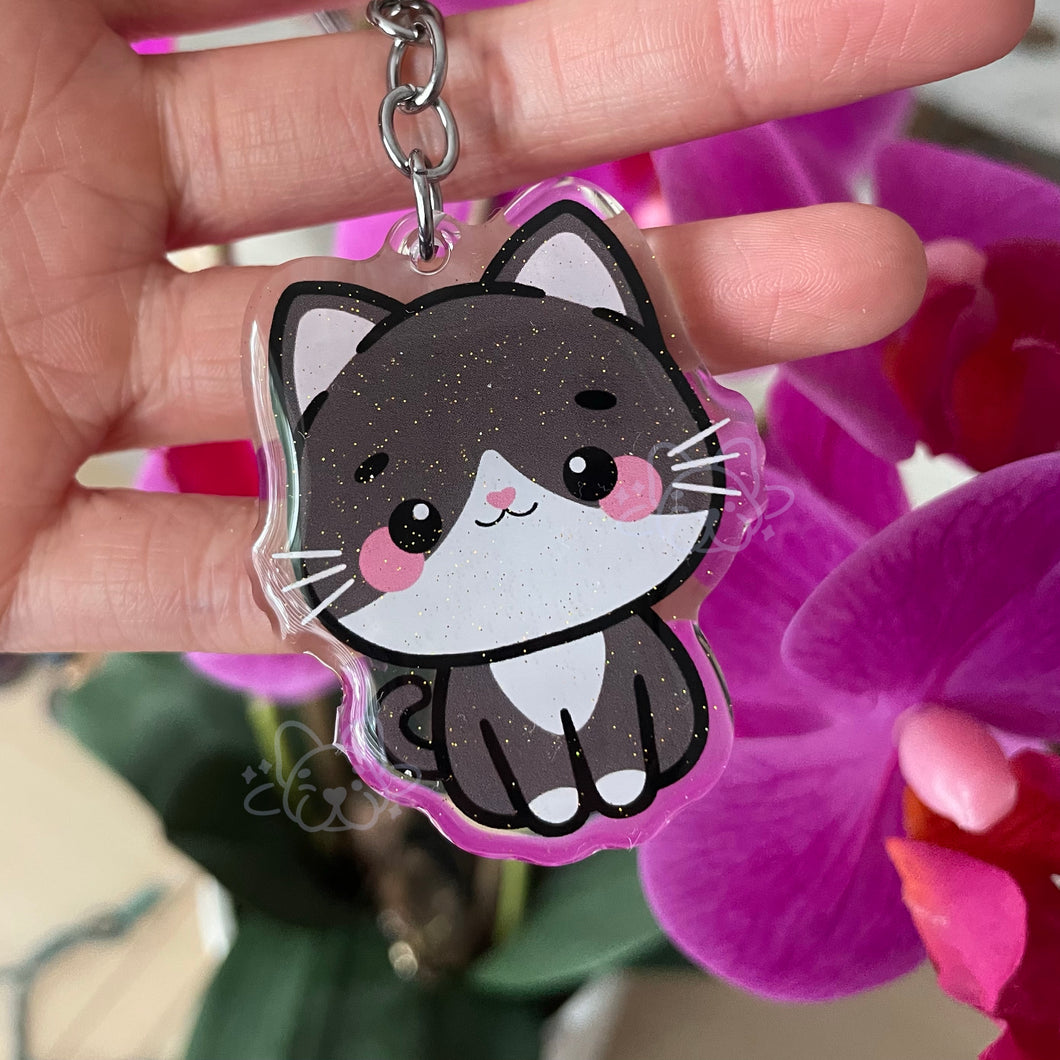 Tuxedo Cat Acrylic Pet Keychain
