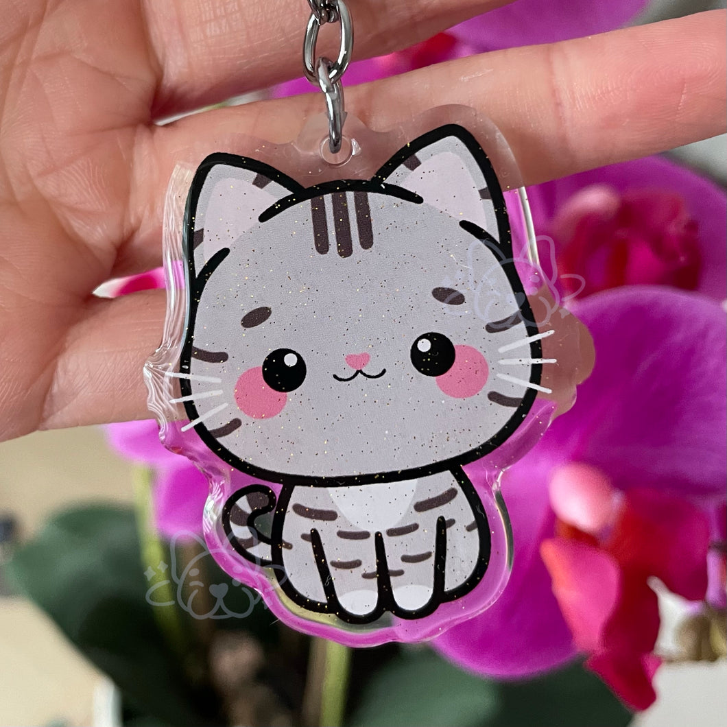 Grey Tabby Cat Acrylic Pet Keychain