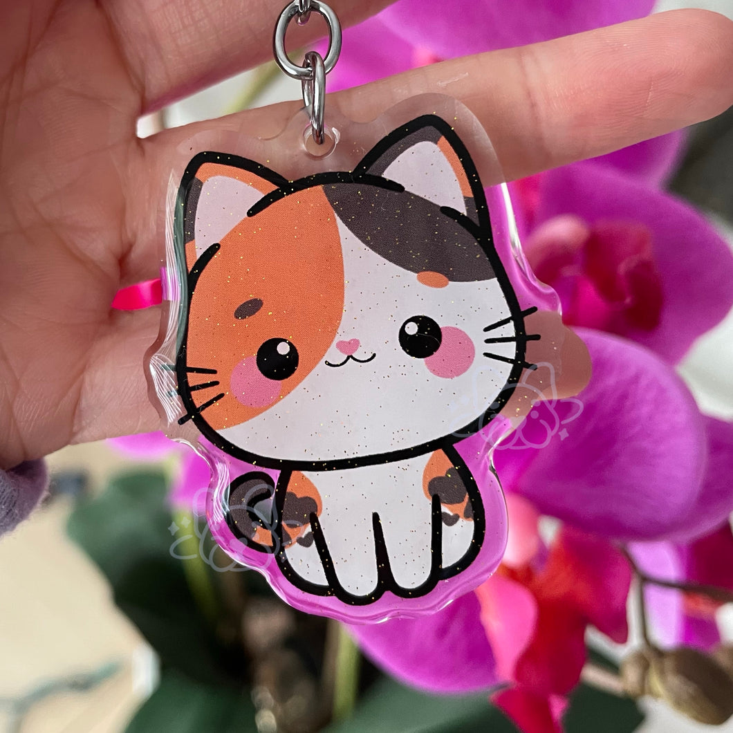 Calico Cat Acrylic Pet Keychain