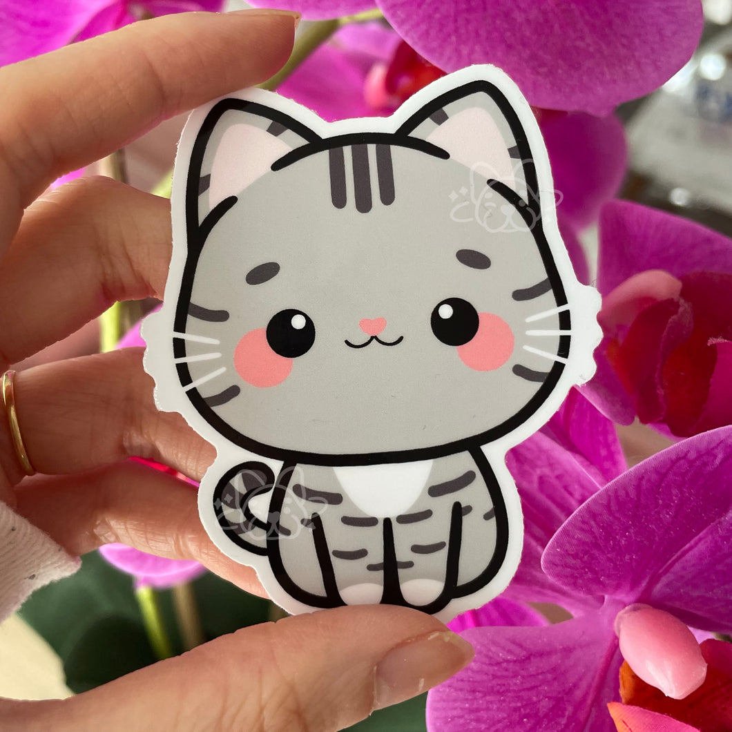 Grey Tabby Cat Vinyl Sticker