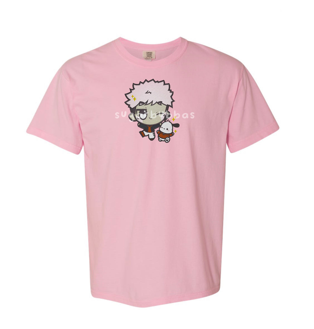 JJKitty Pink Hair Boy + Puppy Embroidered Graphic Apparel