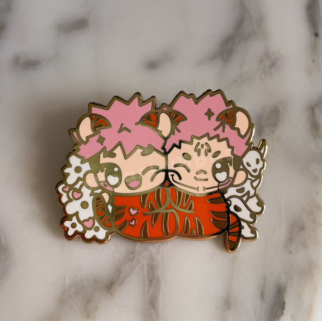 Tiger Pink Haired Boys Gold Plated Hard Enamel Pin