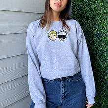Load image into Gallery viewer, Glasses + Mask Guys Chibi Handmade Embroidered Graphic Crewneck Sweatshirt
