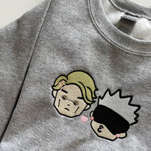Load image into Gallery viewer, Glasses + Mask Guys Chibi Handmade Embroidered Graphic Crewneck Sweatshirt
