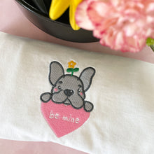 Load image into Gallery viewer, &quot;Be Mine&quot; Lilac French Bulldog Heart Embroidered Graphic T-shirt
