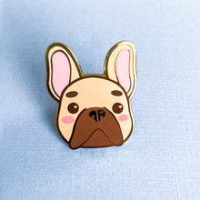 Load image into Gallery viewer, Tan + Brown French Bulldog Gold Plated Hard Enamel Pin
